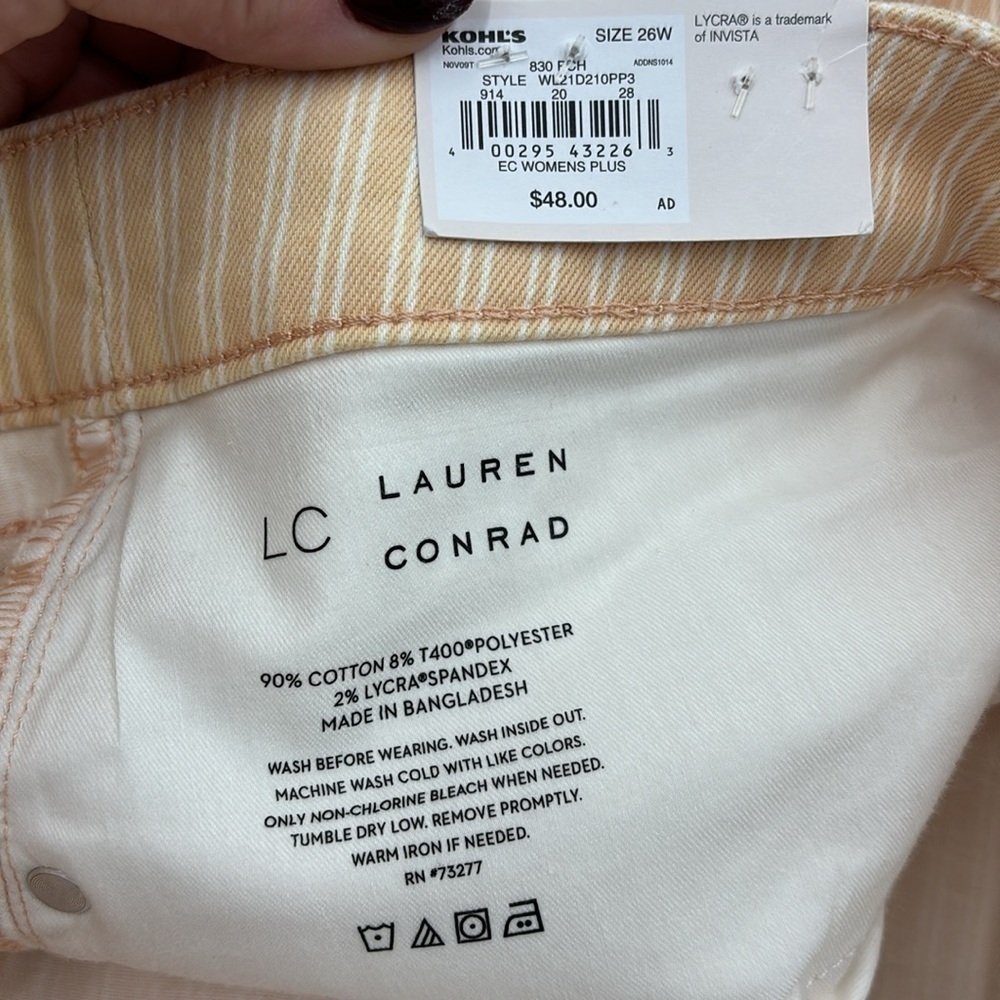 LC Lauren Conrad High-Waisted Cutoff Shorts in Peach Rail Stripe - Picture 7 of 7